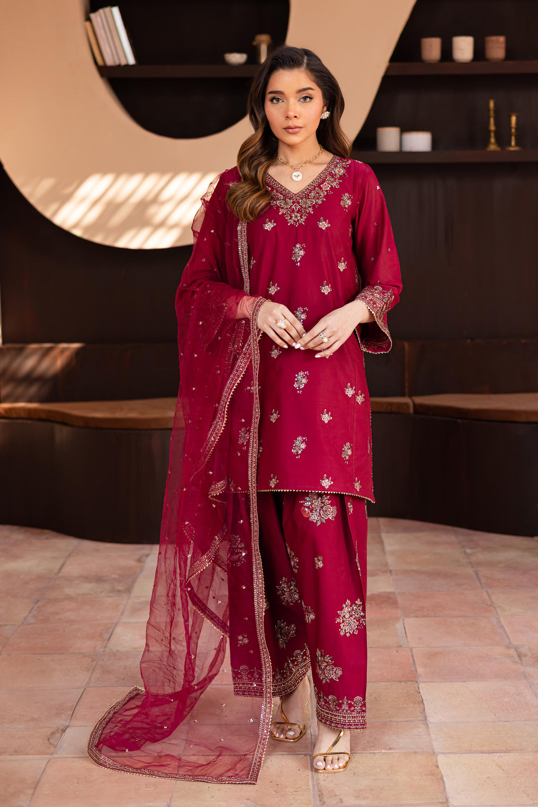 3PC SEQUENCE EMBROIDERED LAWN SUIT - SR-519