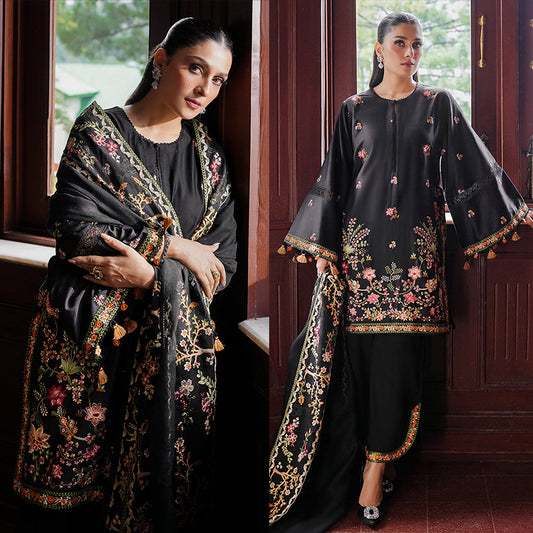 3PC EMBROIDERED DHANAK DRESS RO - 552