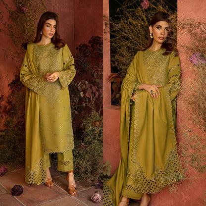 3PC EMBROIDERED DHANAK DRESS RO - 553