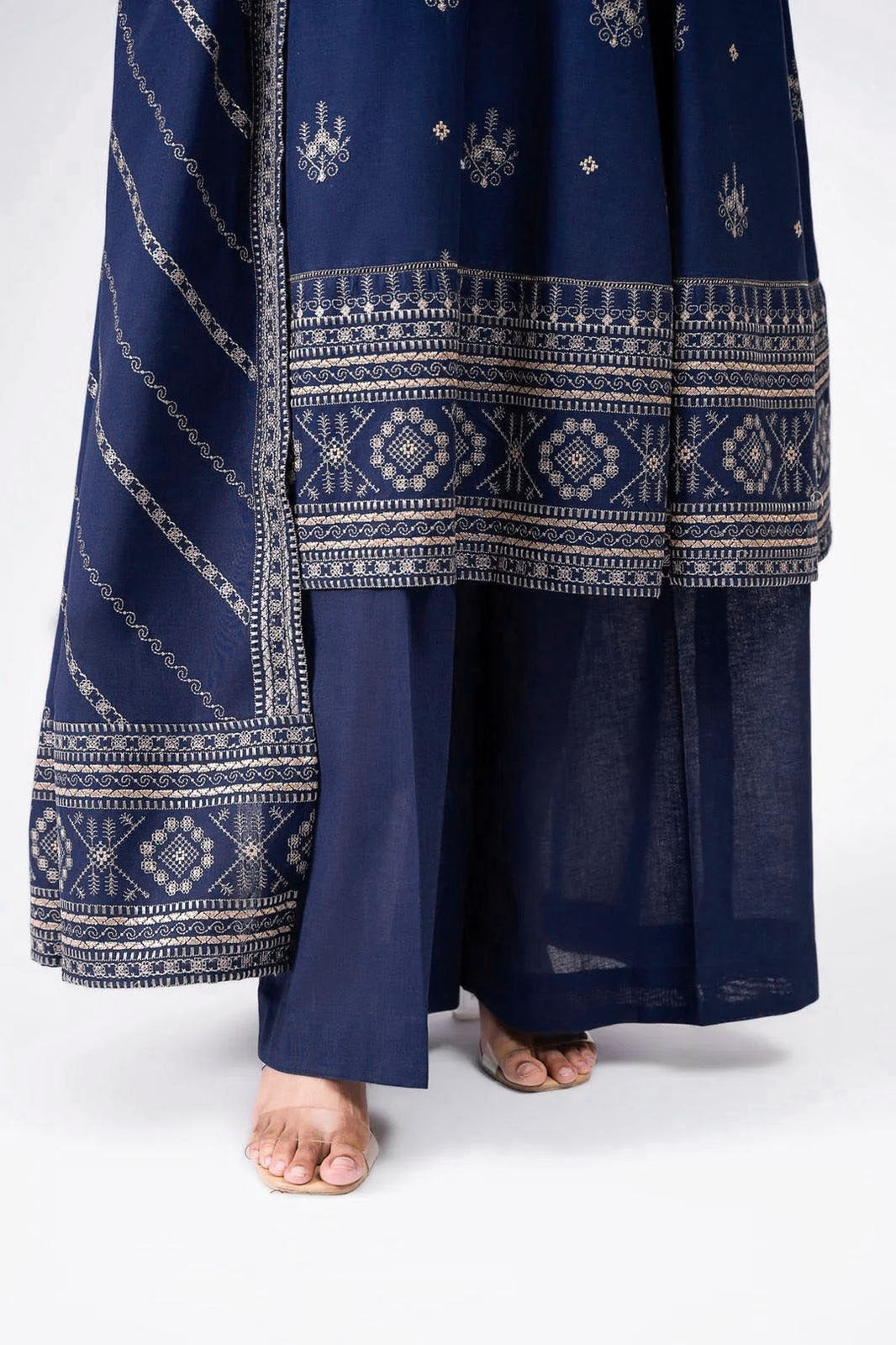 3PC EMBROIDERED DHANAK DRESS RO - 542
