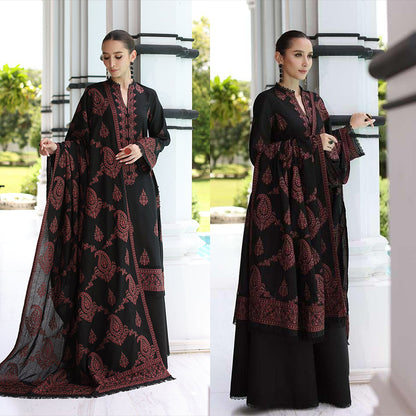 3PC EMBROIDERED DHANAK DRESS RO - 565