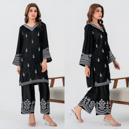 2PC EMBROIDERED MICRO 9000 VELVET DRESS - RO-572