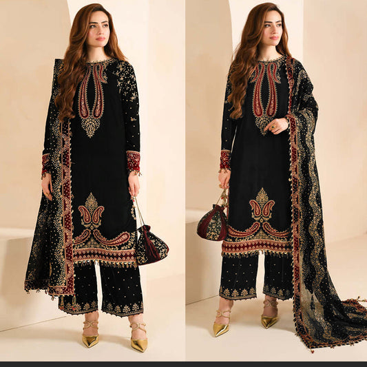 3PC EMBROIDERED MICRO 9000 VELVET DRESS - RO-573