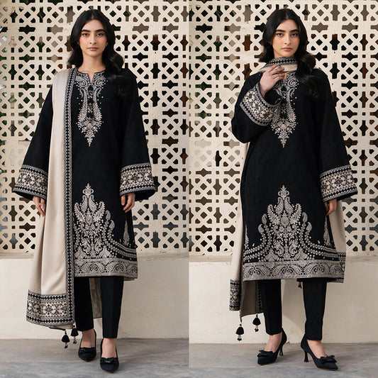 3PC EMBROIDERED DHANAK SUIT RO - 577