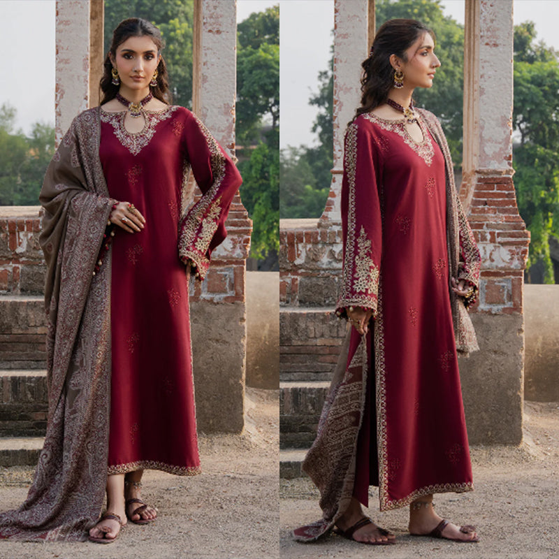 3PC EMBROIDERED DHANAK SUIT RO - 581
