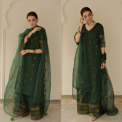 3PC EMBROIDERED DHANAK SUIT - RO-585