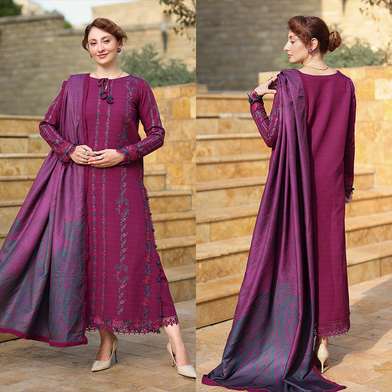 3PC EMBROIDERED DHANAK SUIT - RO-587