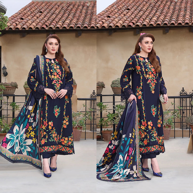 3PC EMBROIDERED DHANAK SUIT - RO-599