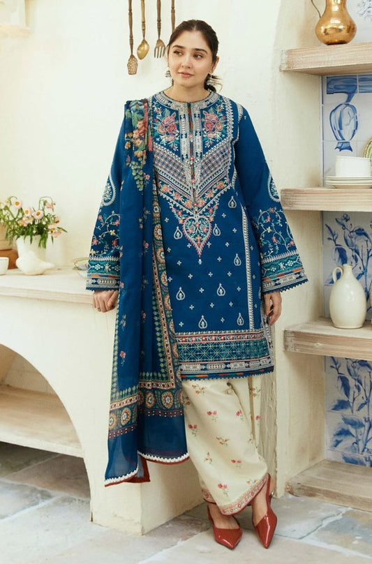 3PC EMBROIDERED DHANAK DRESS RO - 320