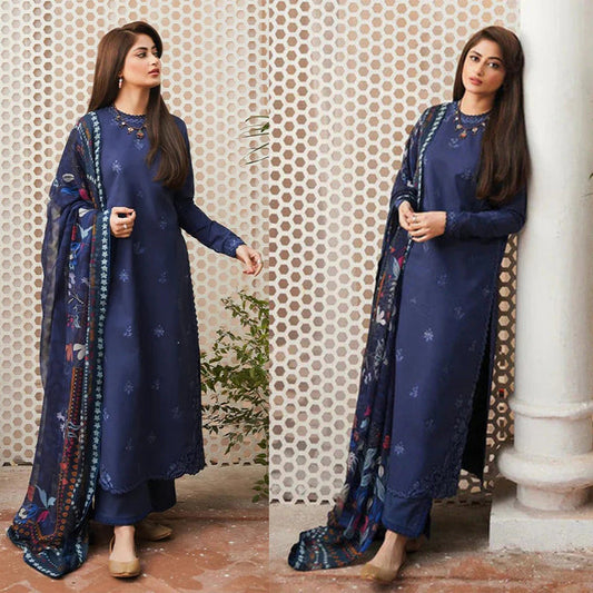 3PC EMBROIDERED DHANAK DRESS RO - 541