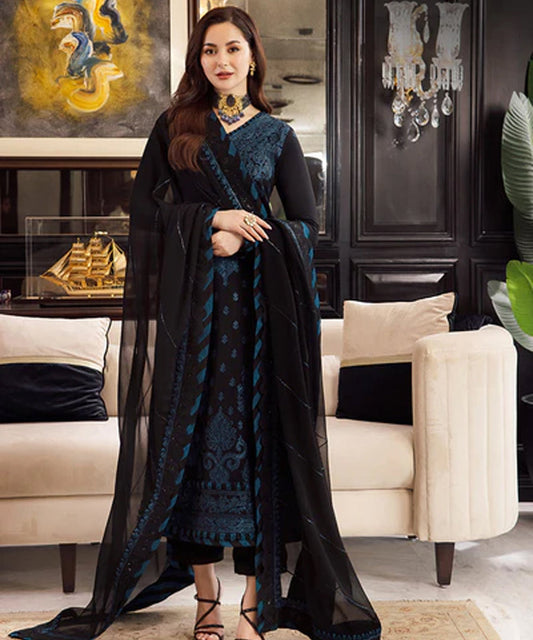 3PC EMBROIDERED DHANAK DRESS RO - 527
