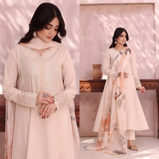 3PC EMBROIDERED LAWN SUIT - SR-714