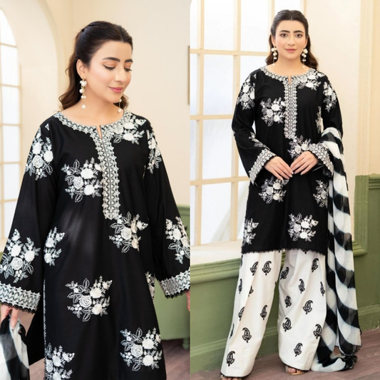 3PC EMBROIDERED LAWN SUIT - SR-777
