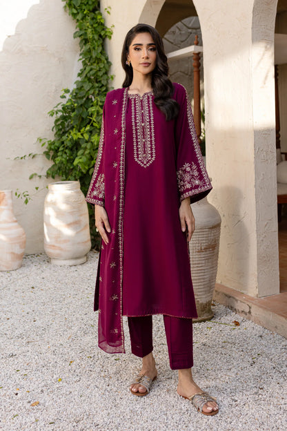3PC EMBROIDERED DHANAK SUIT - RO-783