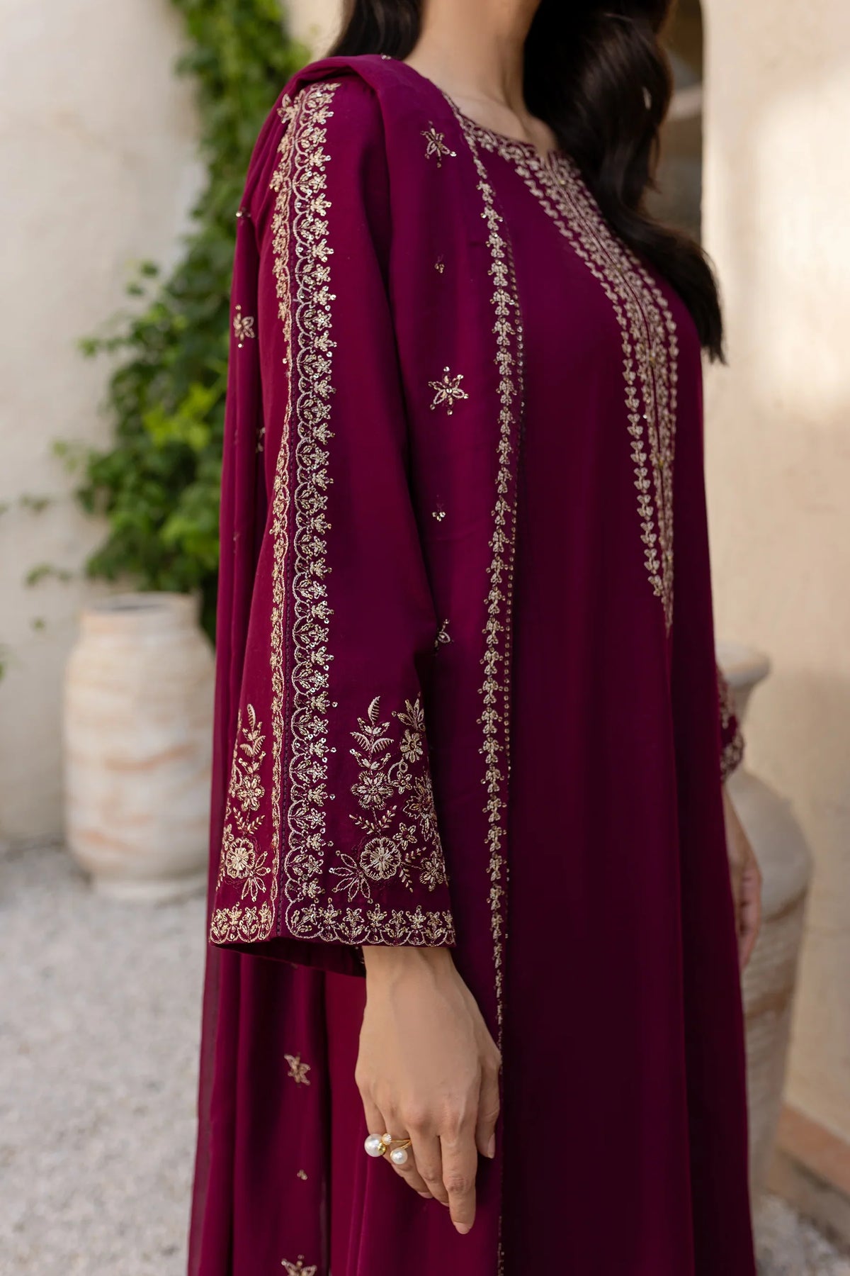 3PC EMBROIDERED DHANAK SUIT - RO-783
