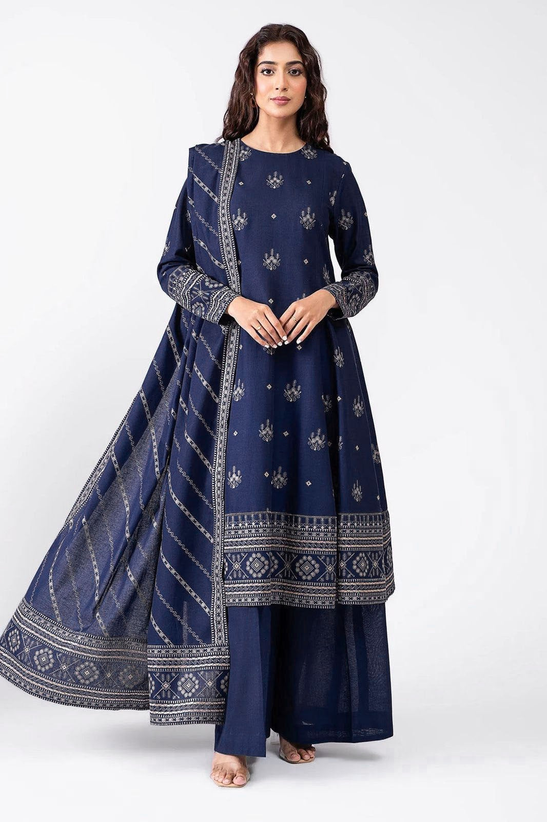 3PC EMBROIDERED DHANAK DRESS RO - 542
