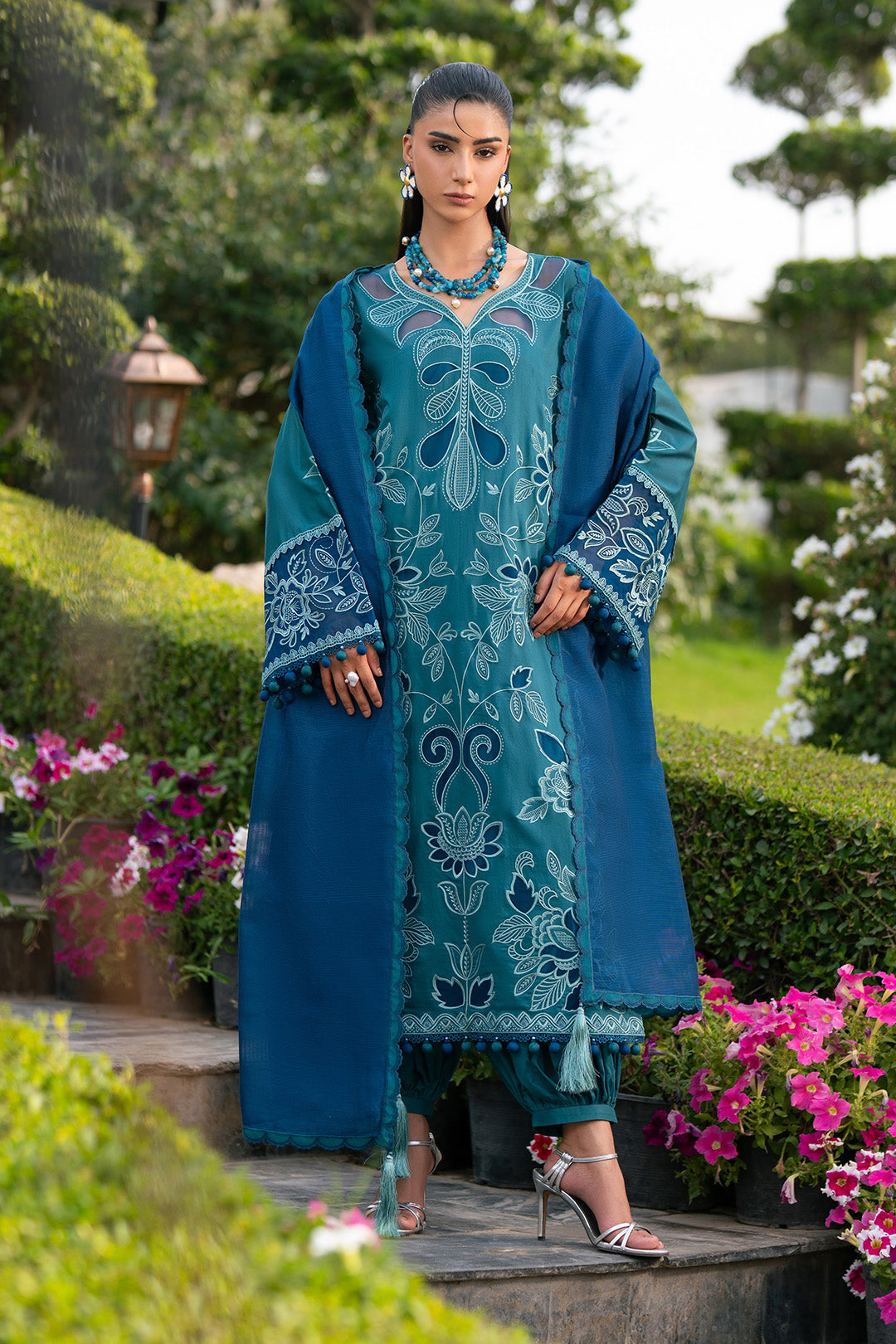 3PC EMBROIDERED DHANAK DRESS RO - 784