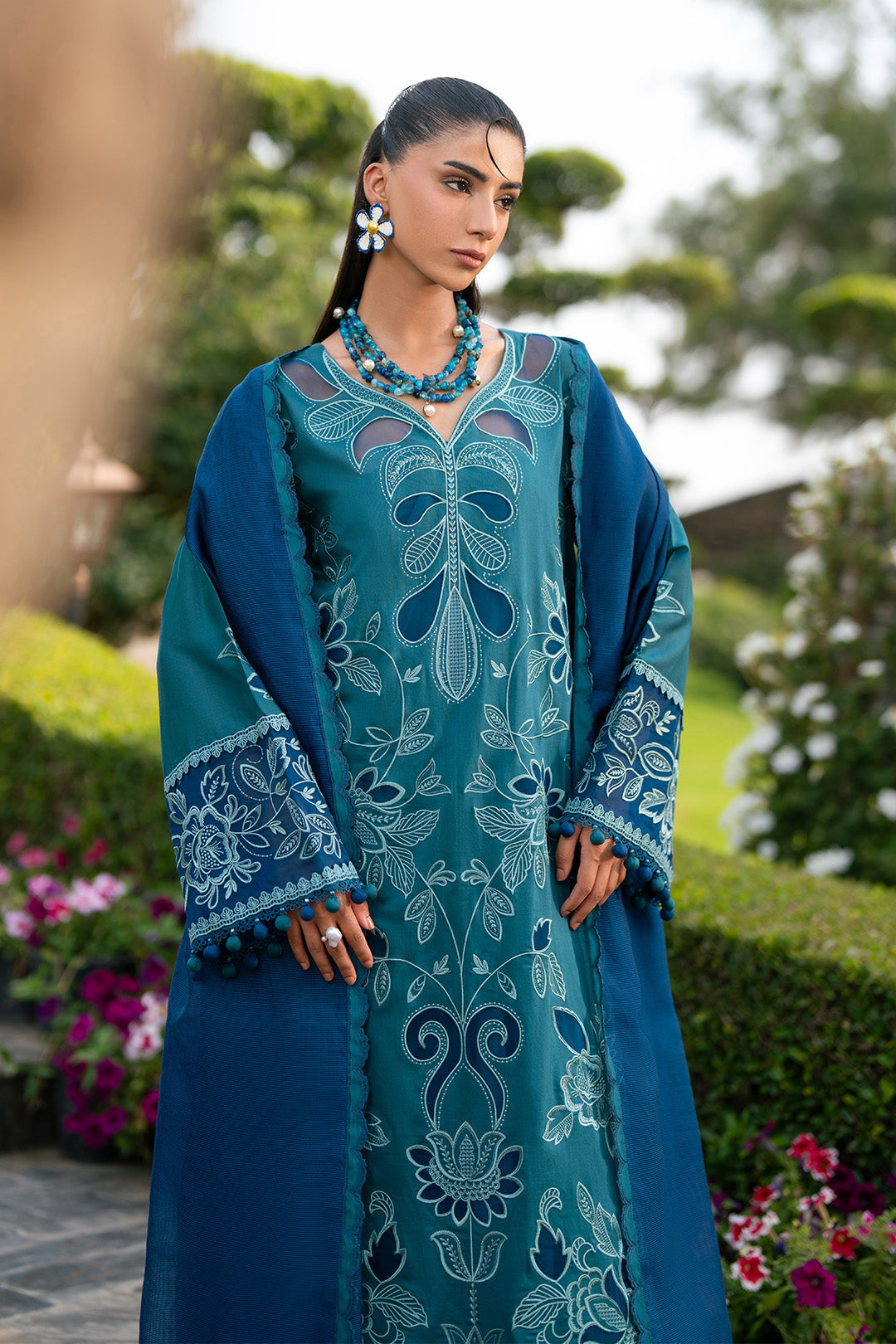 3PC EMBROIDERED DHANAK DRESS RO - 784