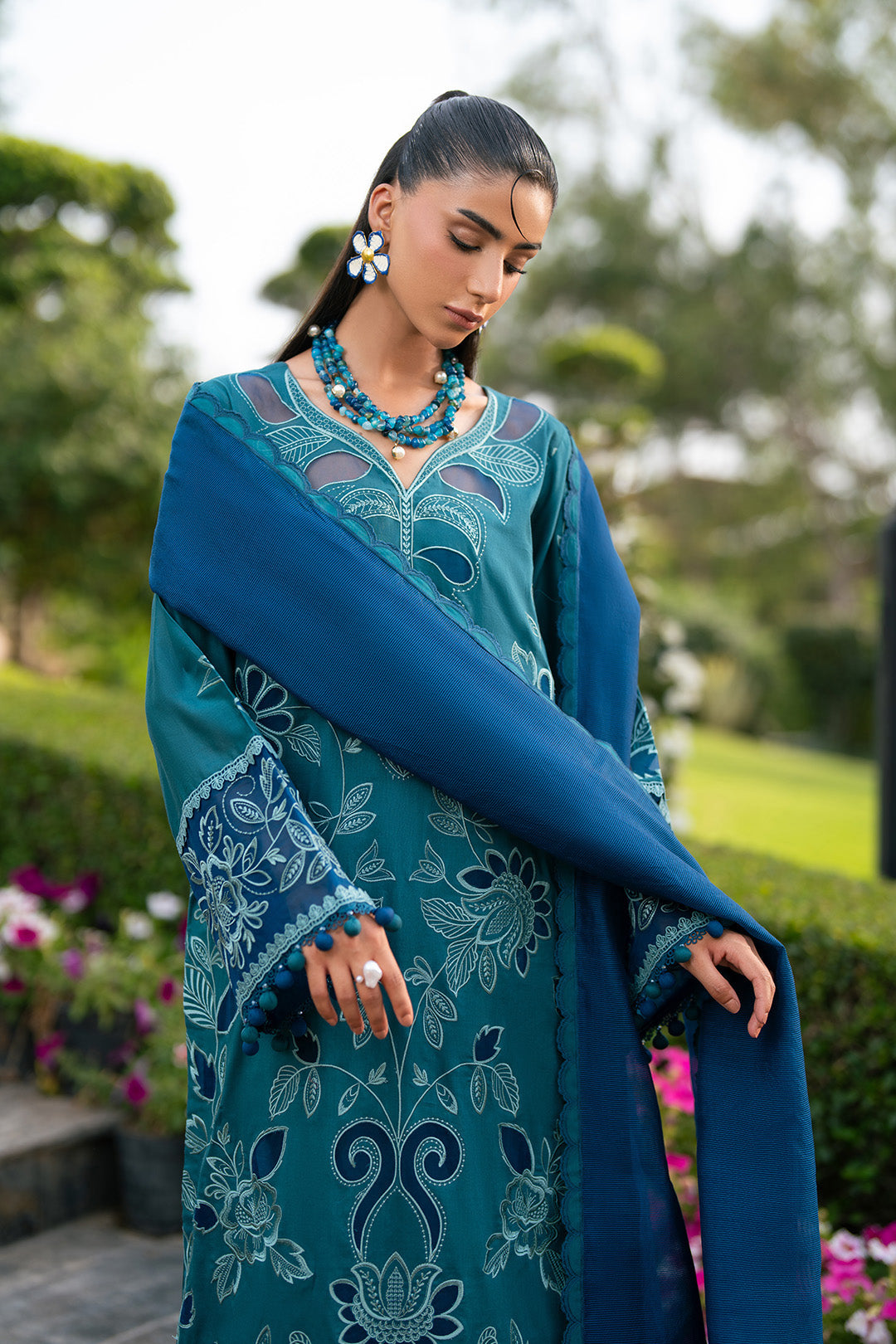 3PC EMBROIDERED DHANAK DRESS RO - 784