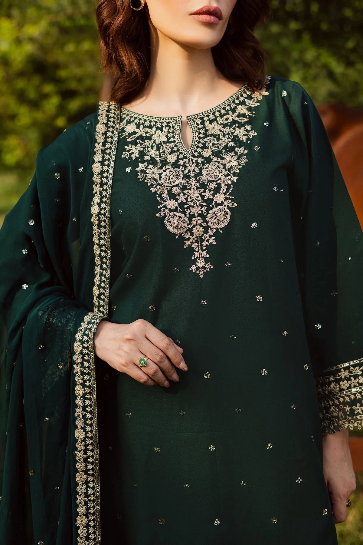 3PC EMBROIDERED DHANAK SUIT - RO-800