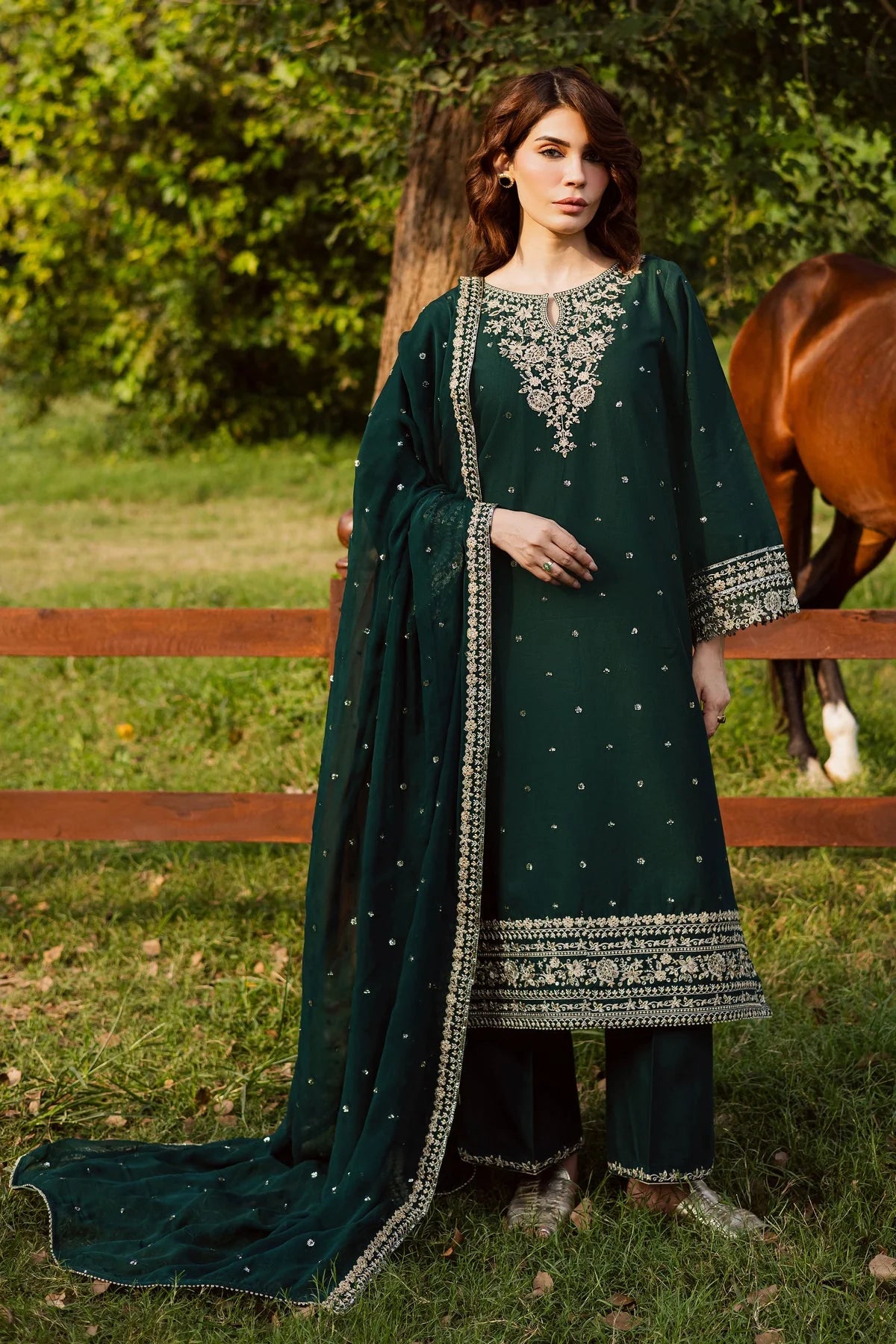 3PC EMBROIDERED DHANAK SUIT - RO-800
