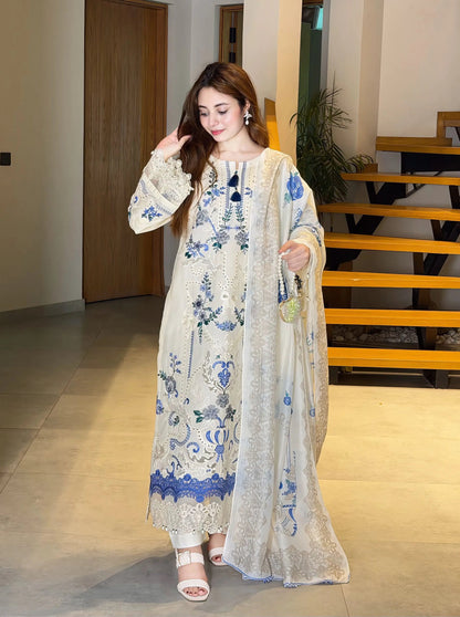 3PC EMBROIDERED DHANAK DRESS RO-781