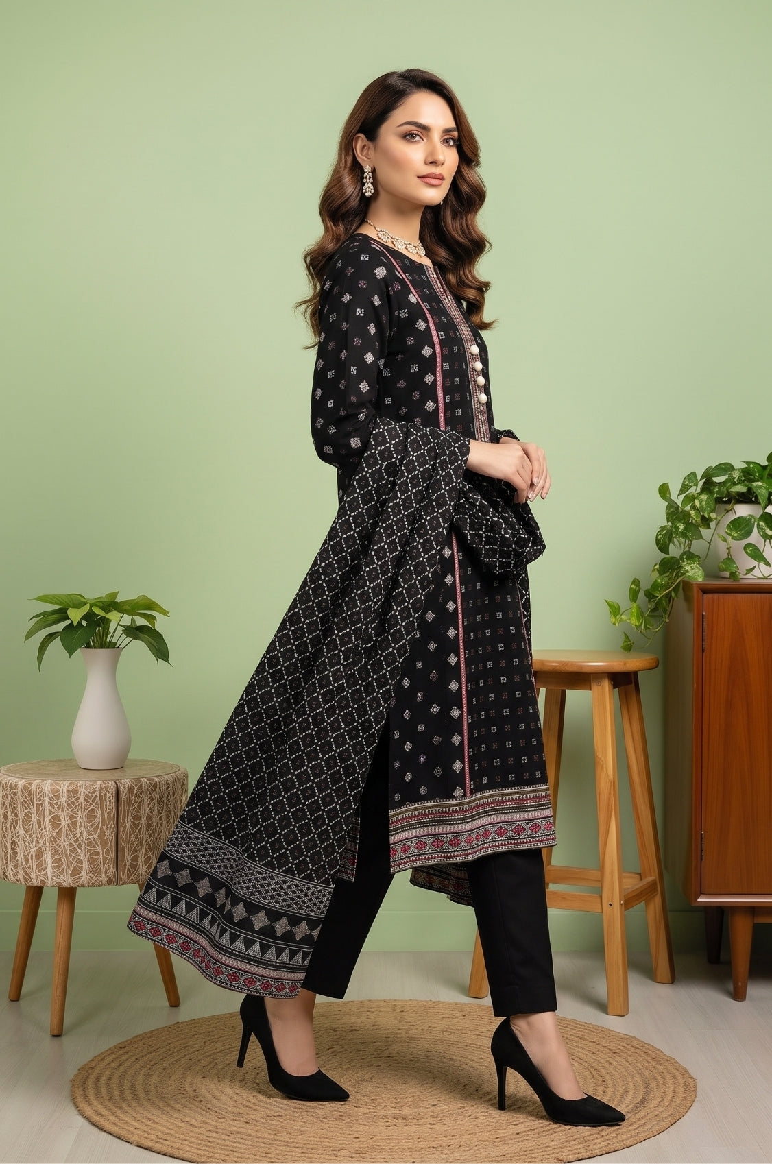 3PC PRINTED LAWN SUIT SR-105