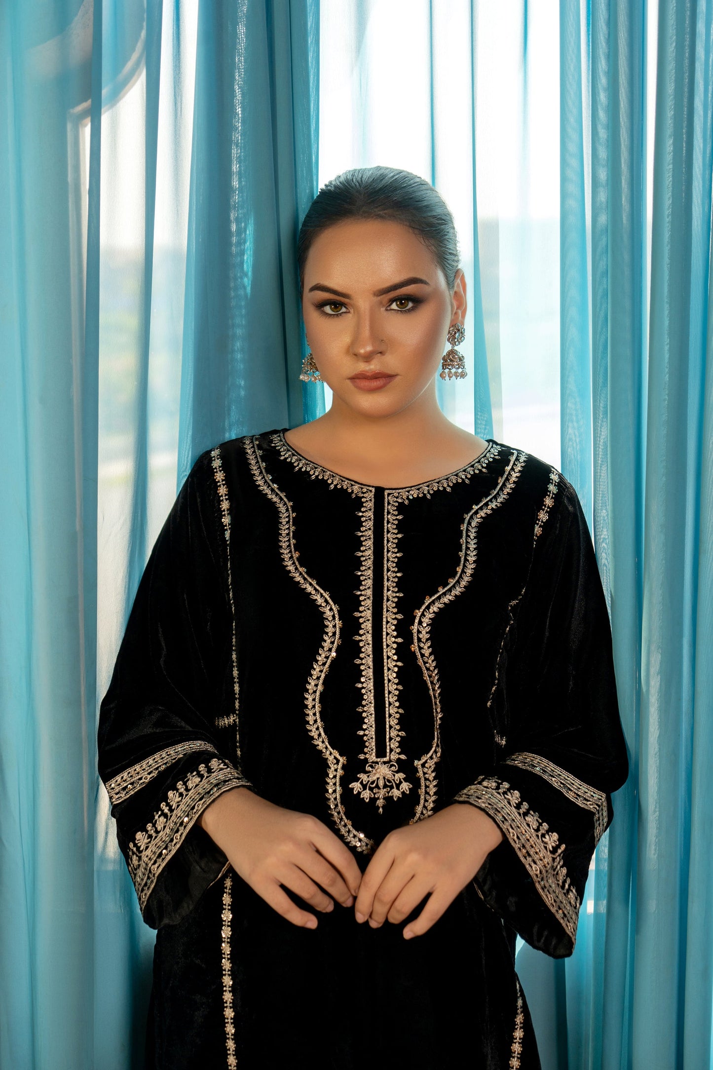 2PC EMBROIDERED MICRO 9000 VELVET DRESS - RO-536