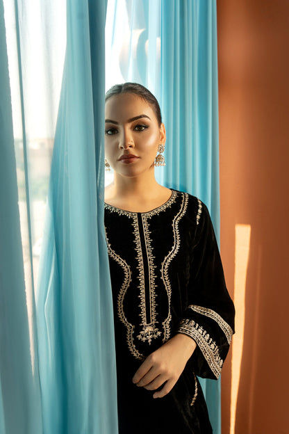 2PC EMBROIDERED MICRO 9000 VELVET DRESS - RO-536