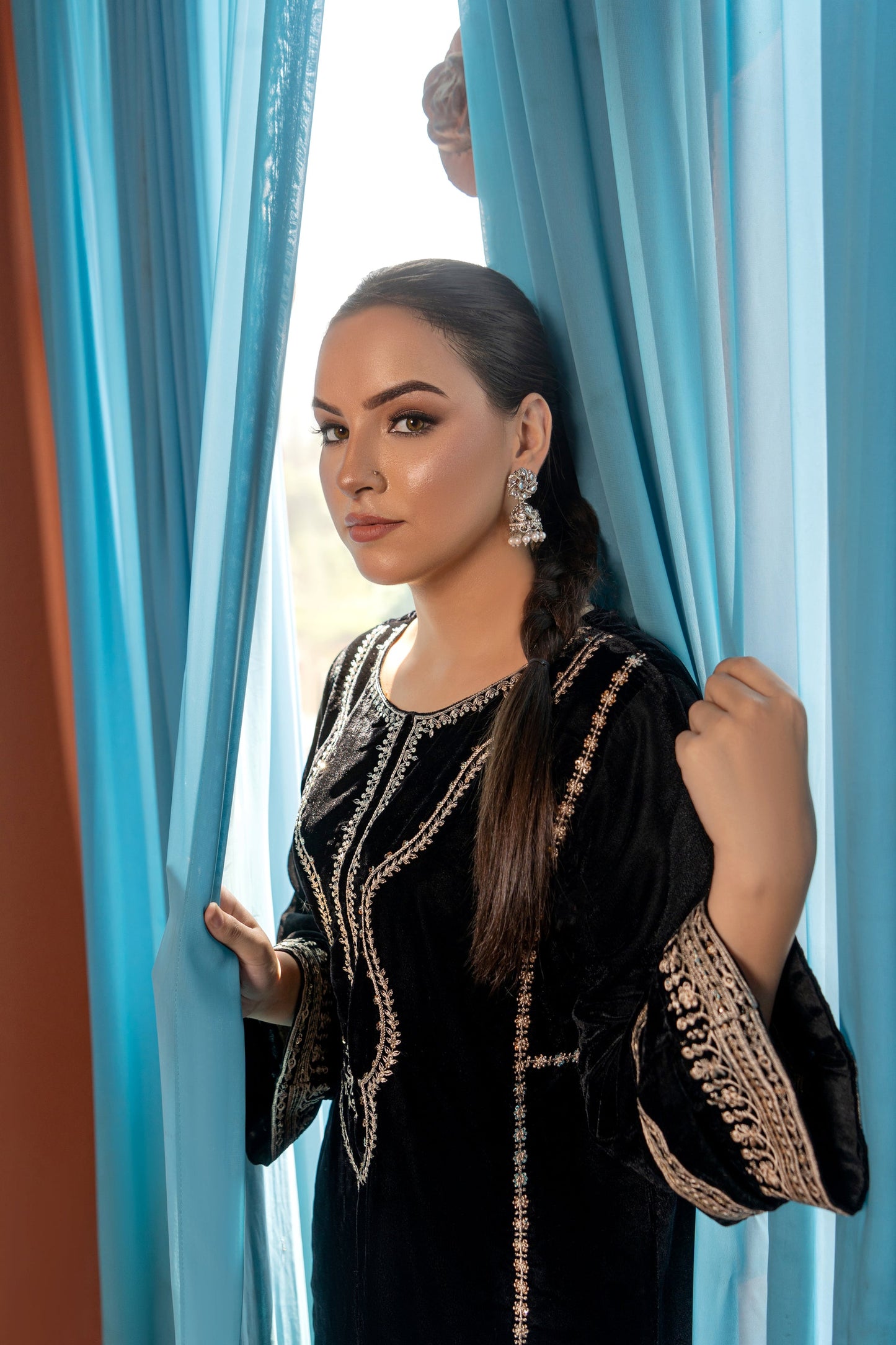 2PC EMBROIDERED MICRO 9000 VELVET DRESS - RO-536