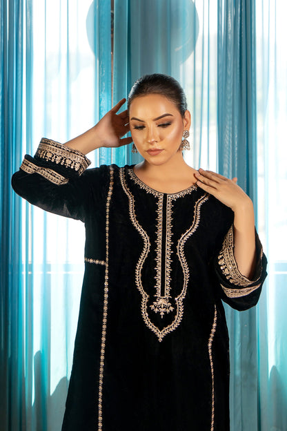 2PC EMBROIDERED MICRO 9000 VELVET DRESS - RO-536