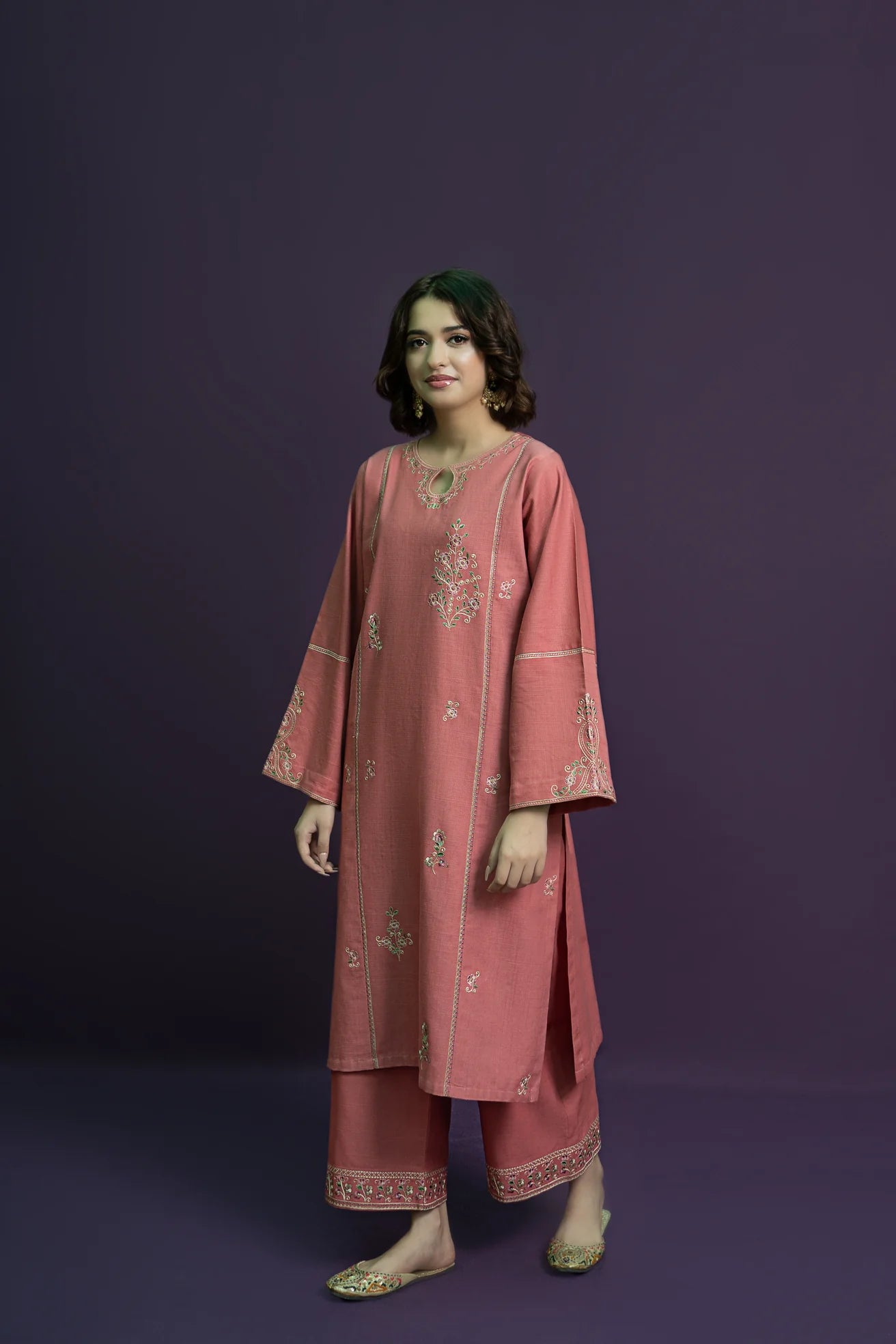 2PC EMBROIDERED DHANAK DRESS RO - 424