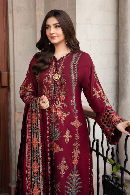 3PC EMBROIDERED DHANAK DRESS RO - 548