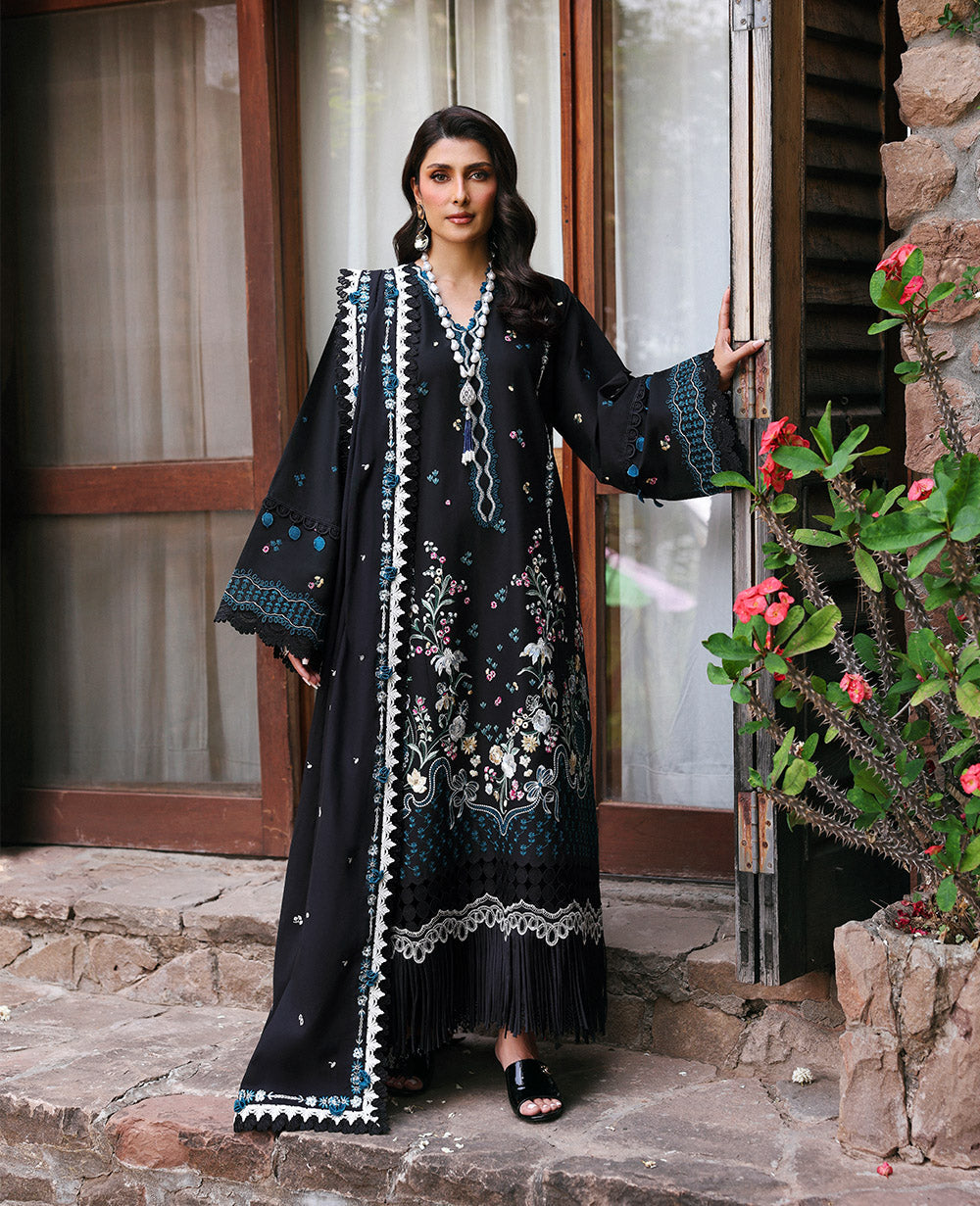 3PC EMBROIDERED DHANAK DRESS RO - 562