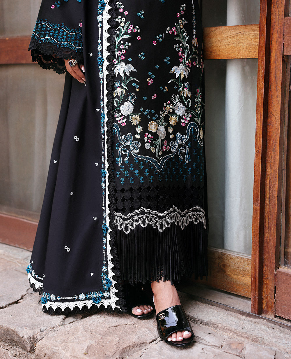 3PC EMBROIDERED DHANAK DRESS RO - 562