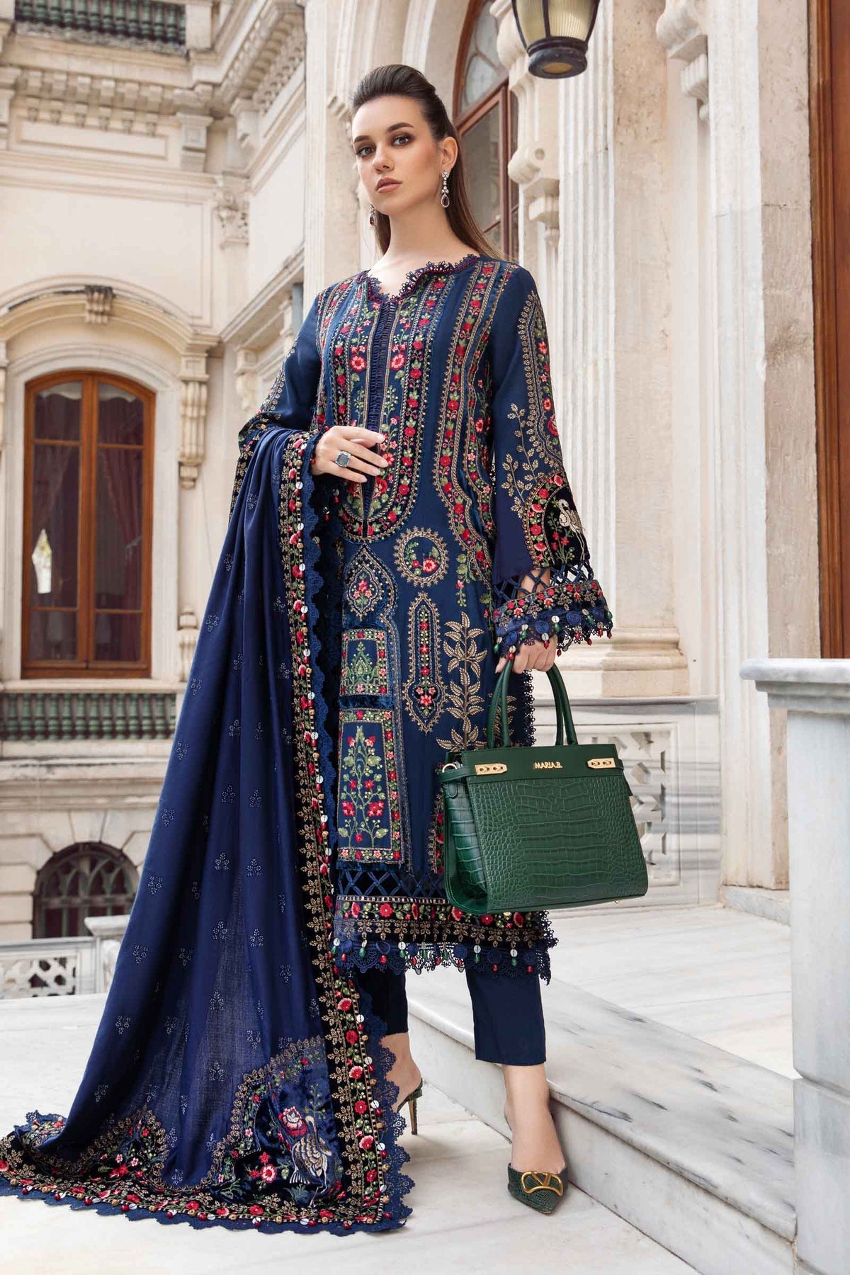 3PC EMBROIDERED DHANAK DRESS RO - 391