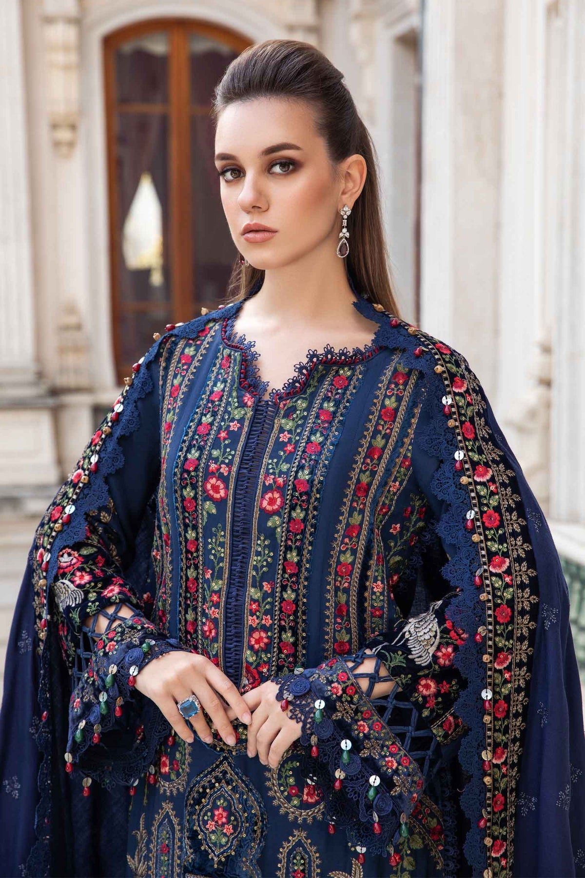 3PC EMBROIDERED DHANAK DRESS RO - 391