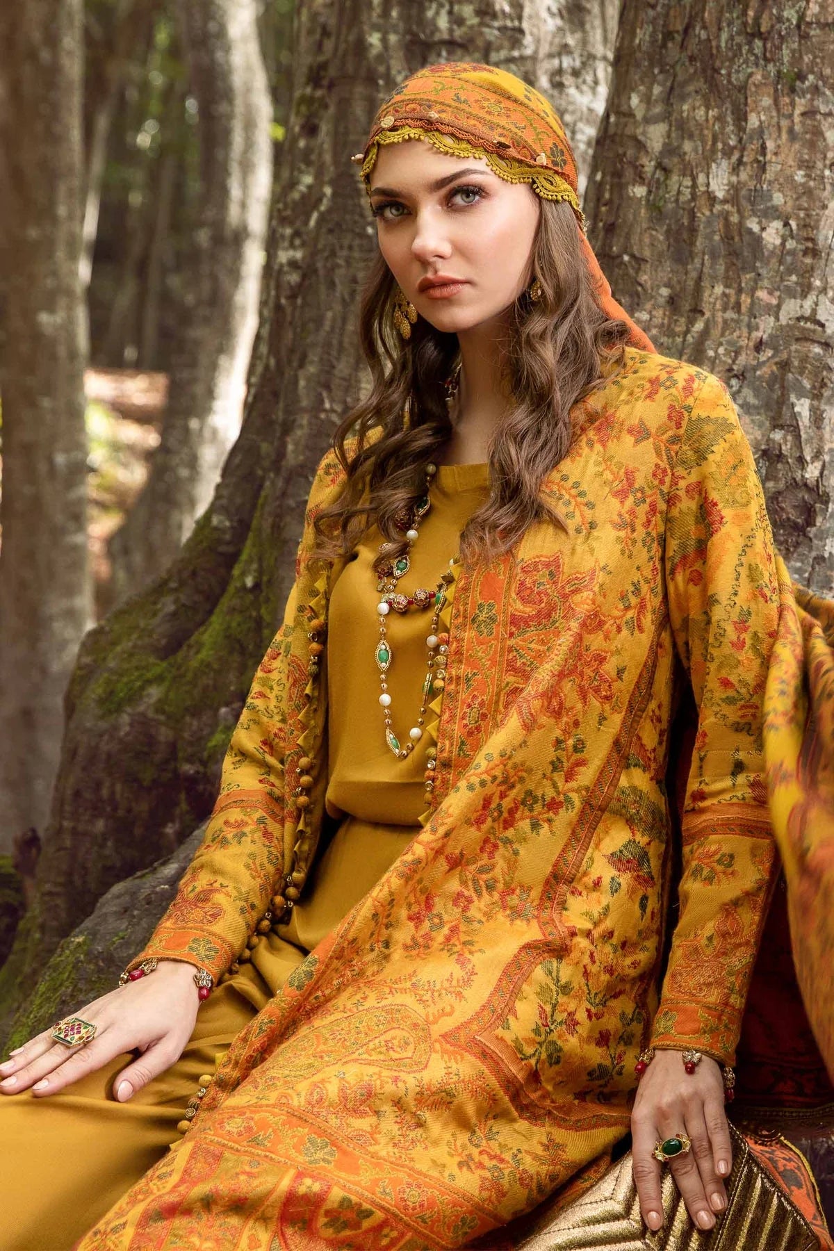3PC EMBROIDERED DHANAK DRESS RO - 382