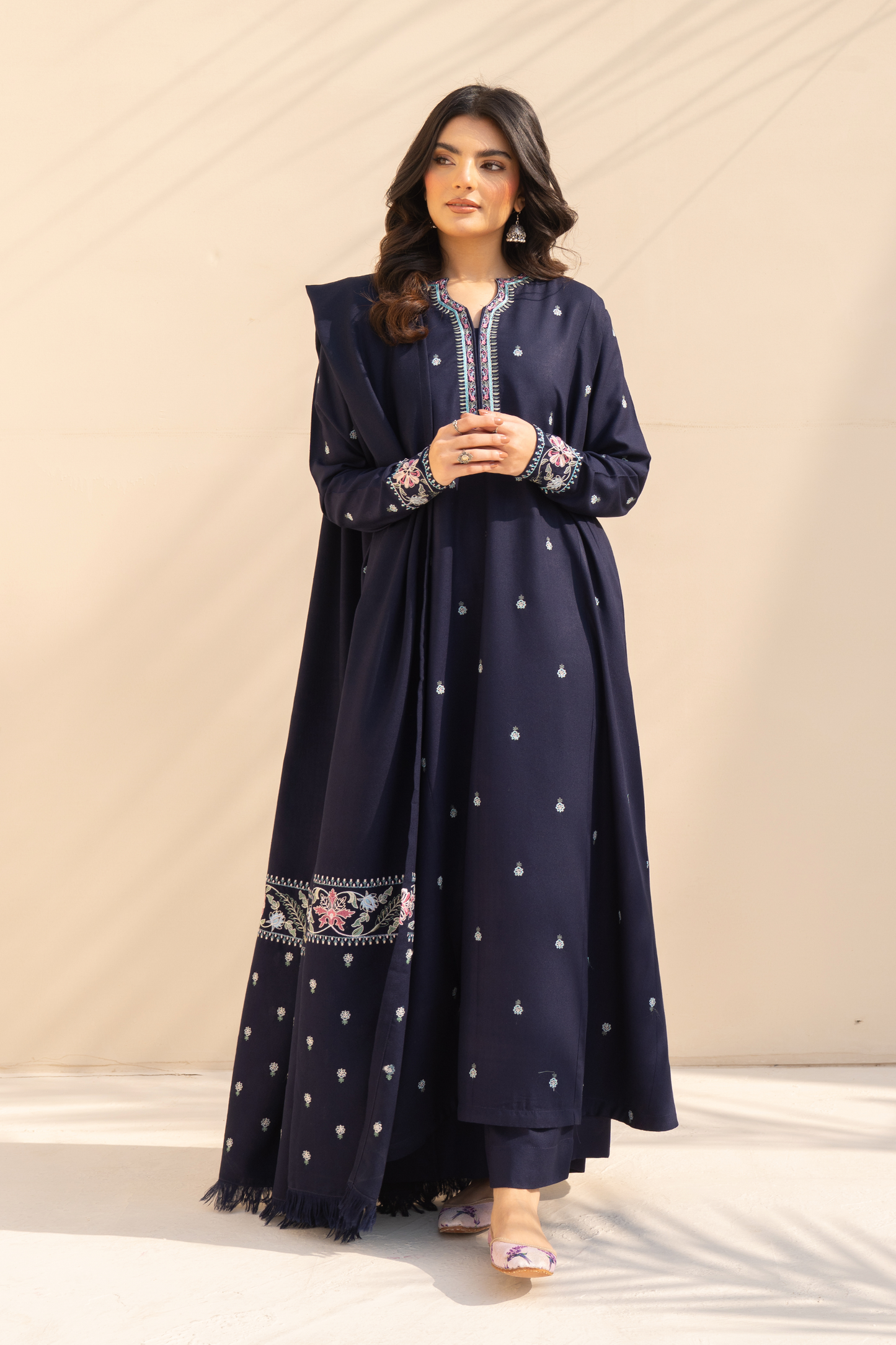 3PC EMBROIDERED DHANAK SUIT - RO-595