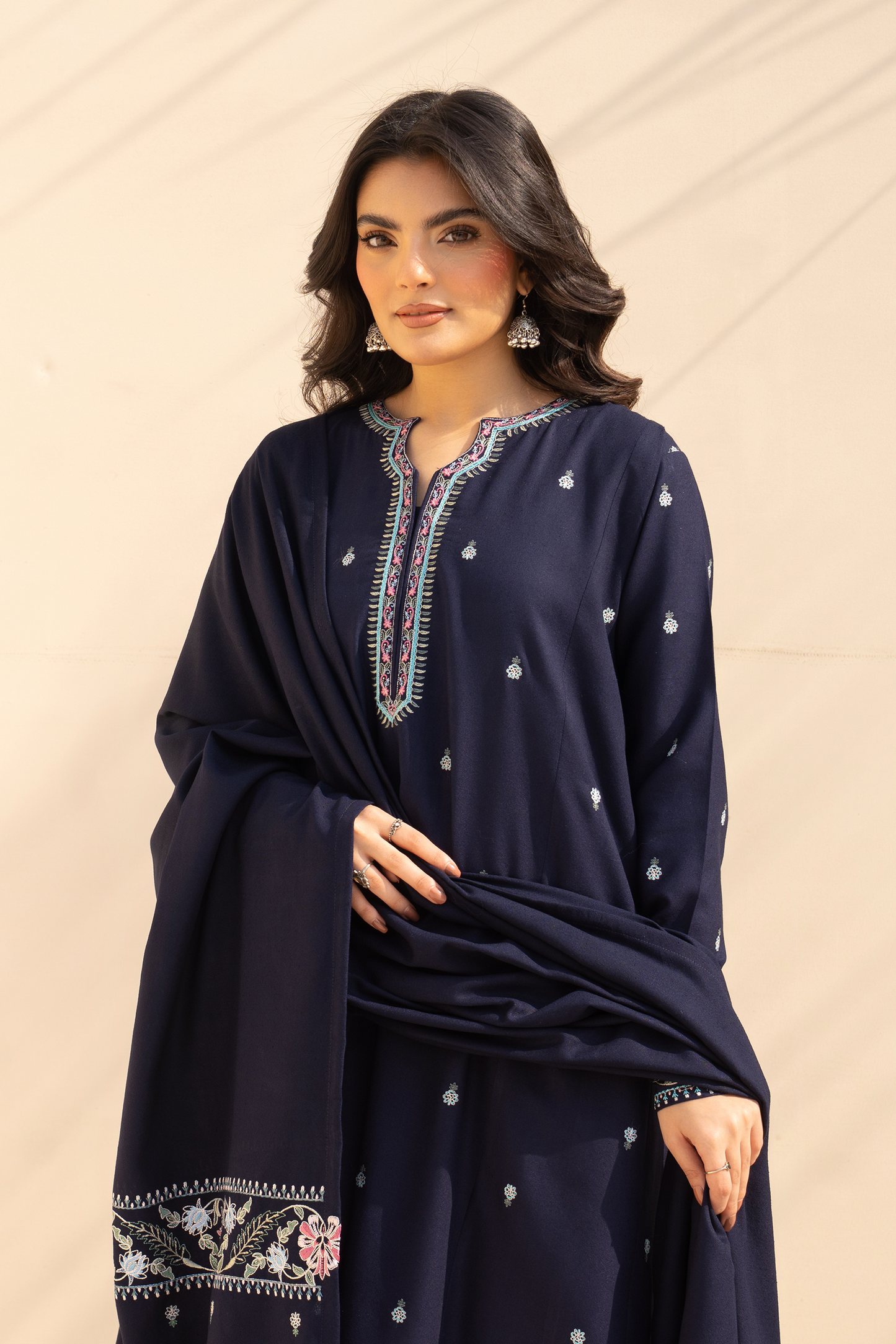 3PC EMBROIDERED DHANAK SUIT - RO-595