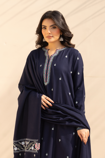 3PC EMBROIDERED DHANAK SUIT - RO-595