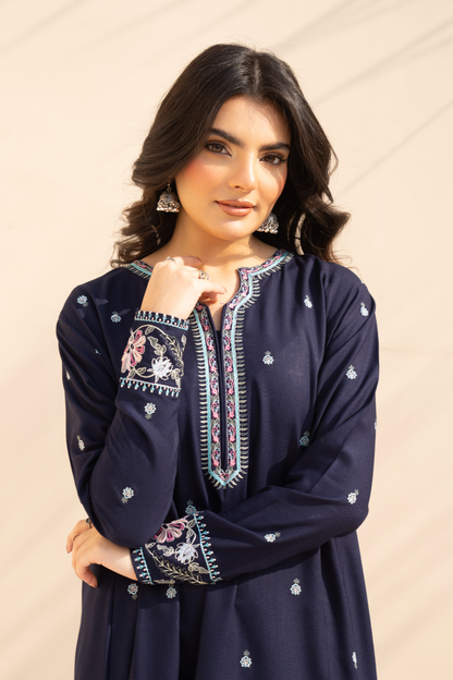 3PC EMBROIDERED DHANAK SUIT - RO-595