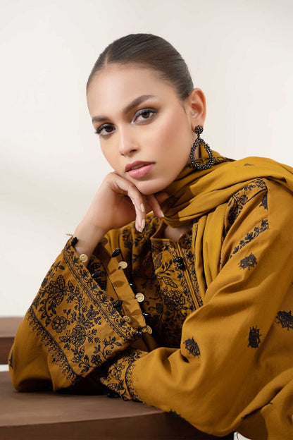 3PC EMBROIDERED DHANAK DRESS RO - 396