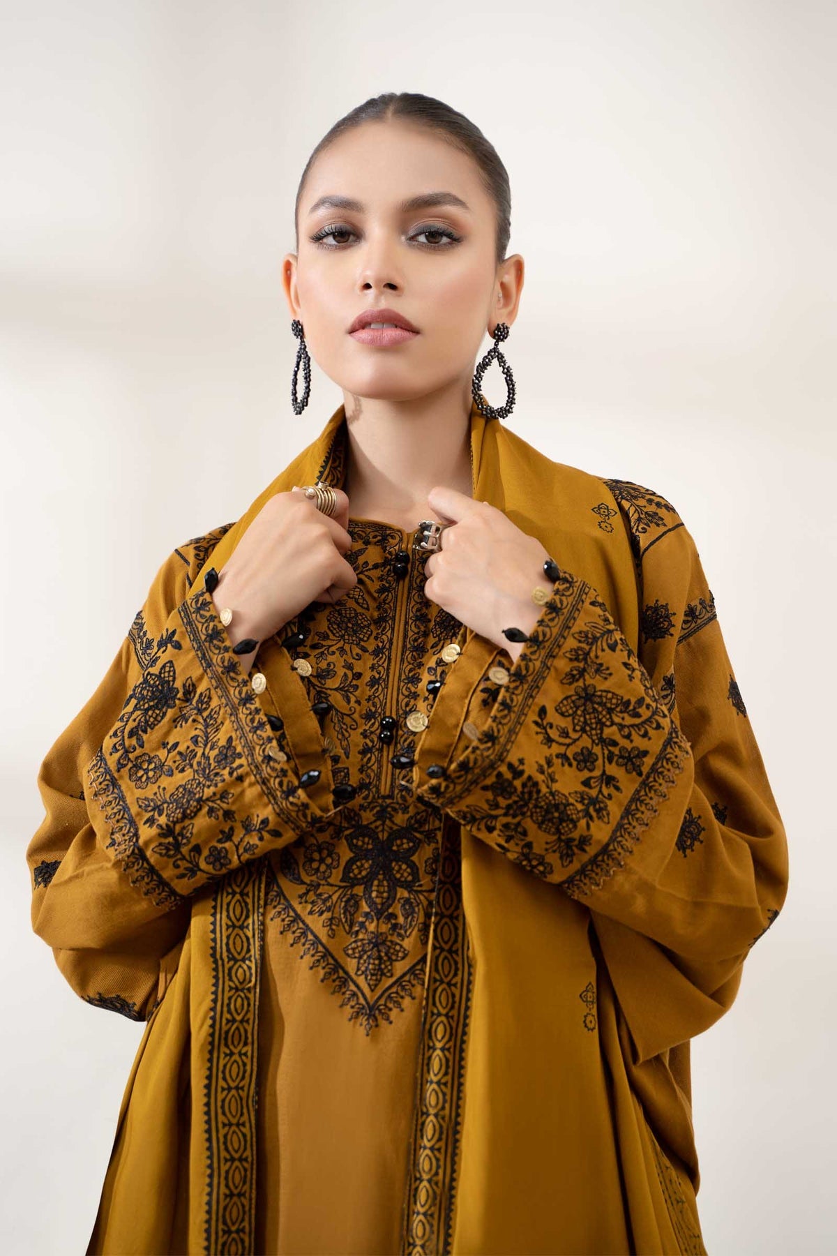 3PC EMBROIDERED DHANAK DRESS RO - 396