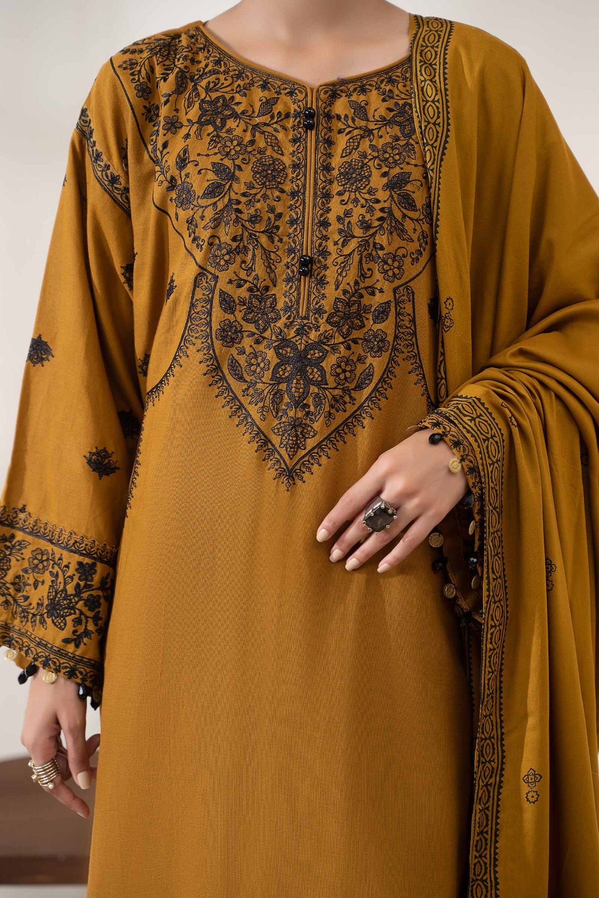3PC EMBROIDERED DHANAK DRESS RO - 396