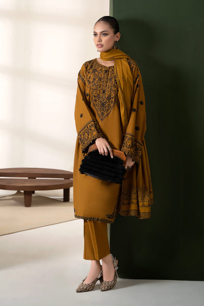 3PC EMBROIDERED DHANAK DRESS RO - 396