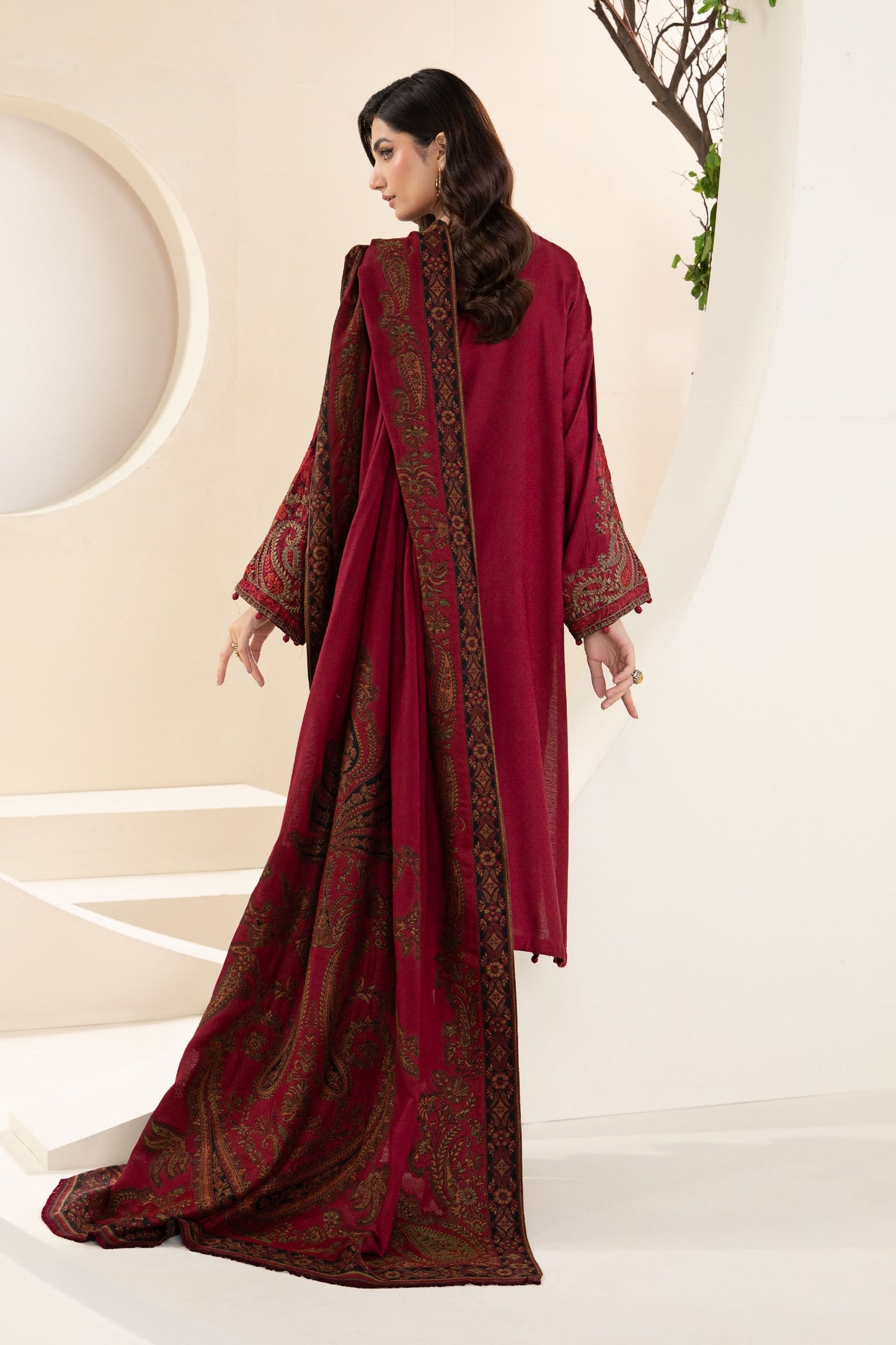 3PC EMBROIDERED DHANAK DRESS RO - 547