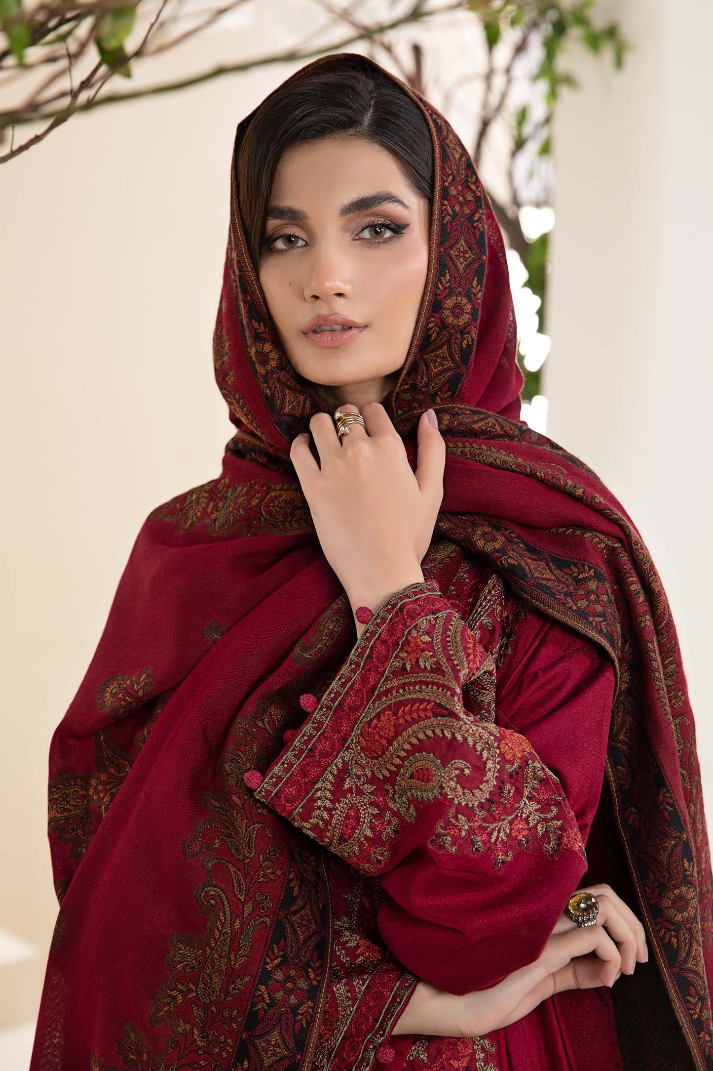 3PC EMBROIDERED DHANAK DRESS RO - 547
