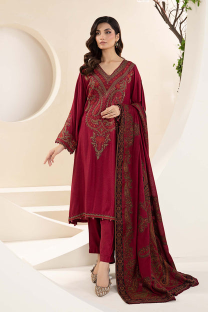 3PC EMBROIDERED DHANAK DRESS RO - 547