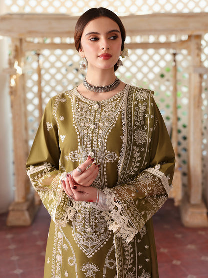 3PC EMBROIDERED DHANAK DRESS RO - 528